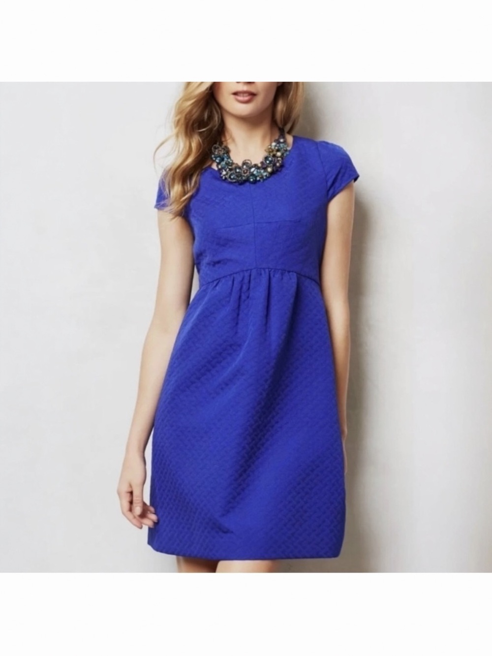 Anthropologie Cobalt Cap Sleeve Textured Dress